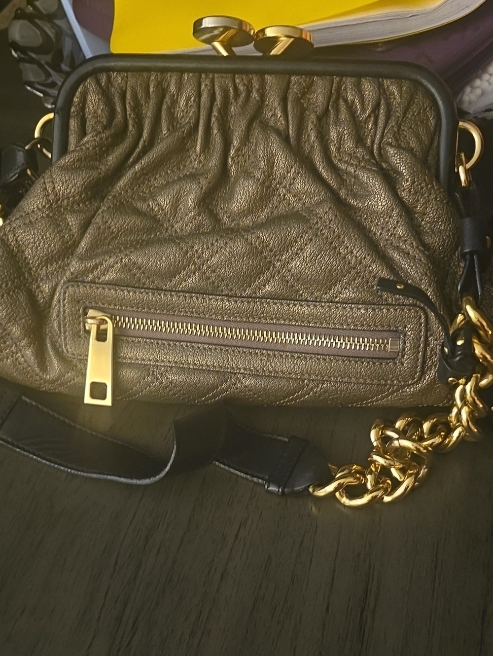 Marc Jacobs Metallic Bronze Leather Crossbody with Gold Chain